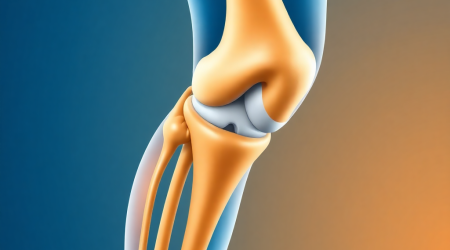 Medical illustration of knee joint anatomy